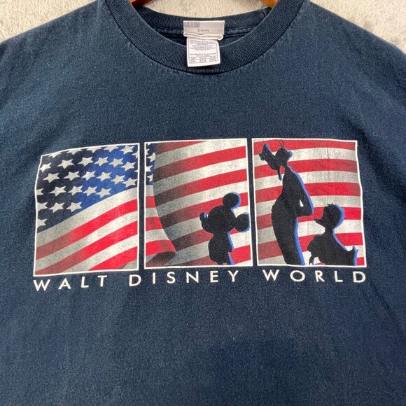 Vintage Walt Disney World Men 2XL Blue Shirt Patriotic Mickey 9/11 Flag July 4th - Picture 4 of 9